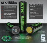 2pc | 18650 | 3.7V | 3400mAh | Hight Output | Protected | Lithium Rechargeable Battery